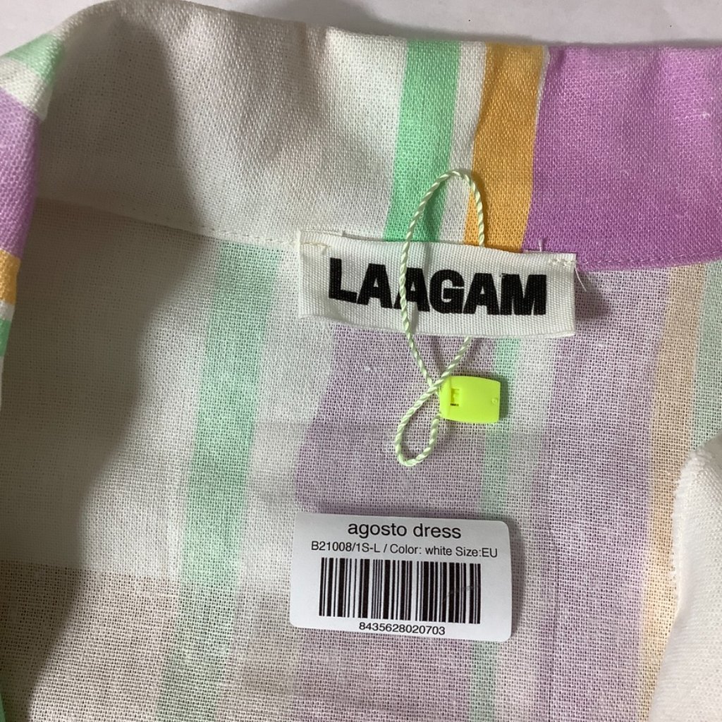 Laagam White, Yellow, Green, Purple Stripe Agosto Linen Blend Dress Nwt Flawed L — image 7 of 8